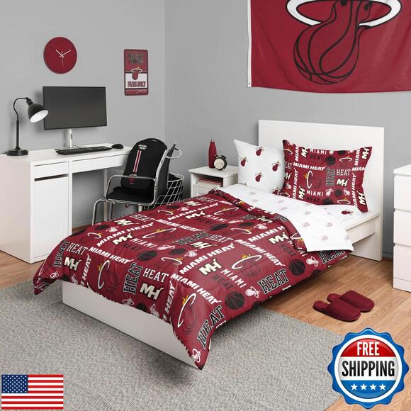 Miami Heat Team Color Bed in a Bag Comforter Bedding 5 Piece Set - Twin - Picture 1 of 5